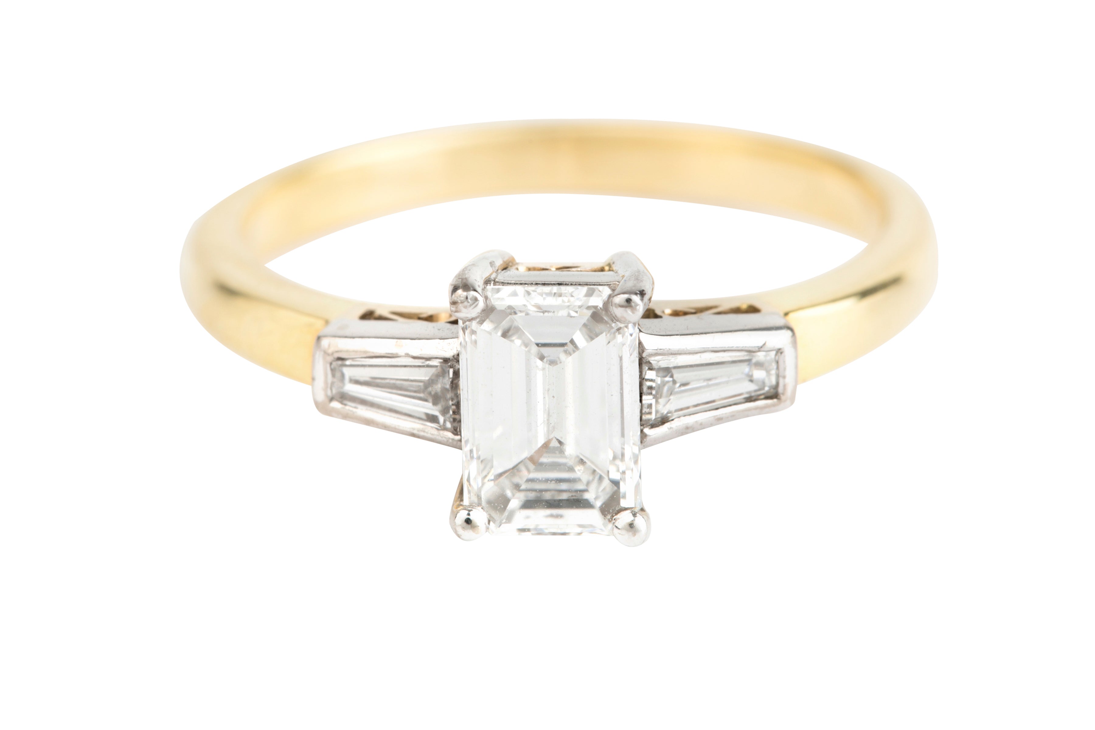 SN96543 Emerald & Tapered Baguette Cut Diamond Three Stone Ring in Platinum & 18ct Yellow Gold (0.99ct)