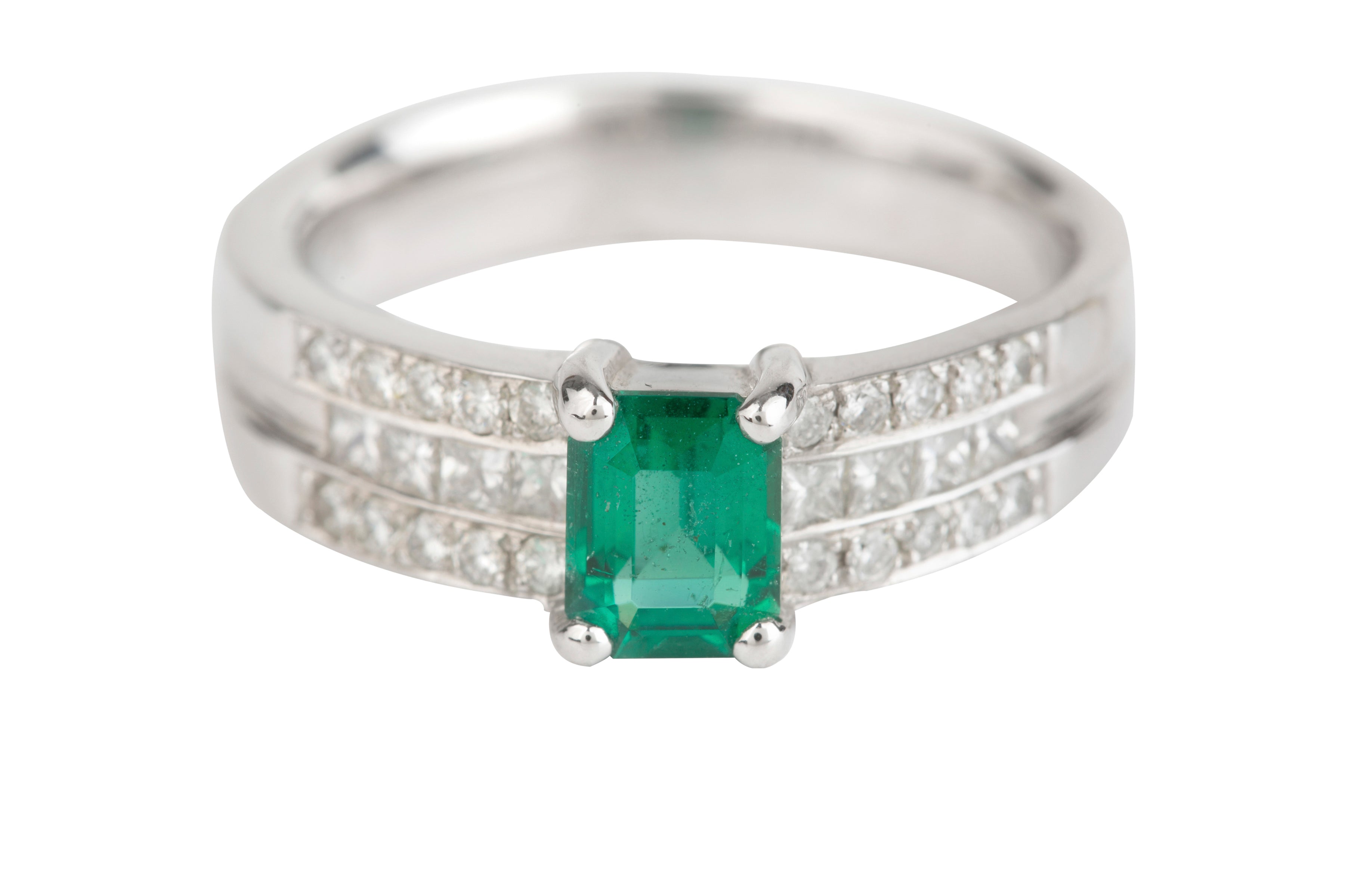 TP00549 Emerald & Diamond Wide Band Ring in 18ct White Gold