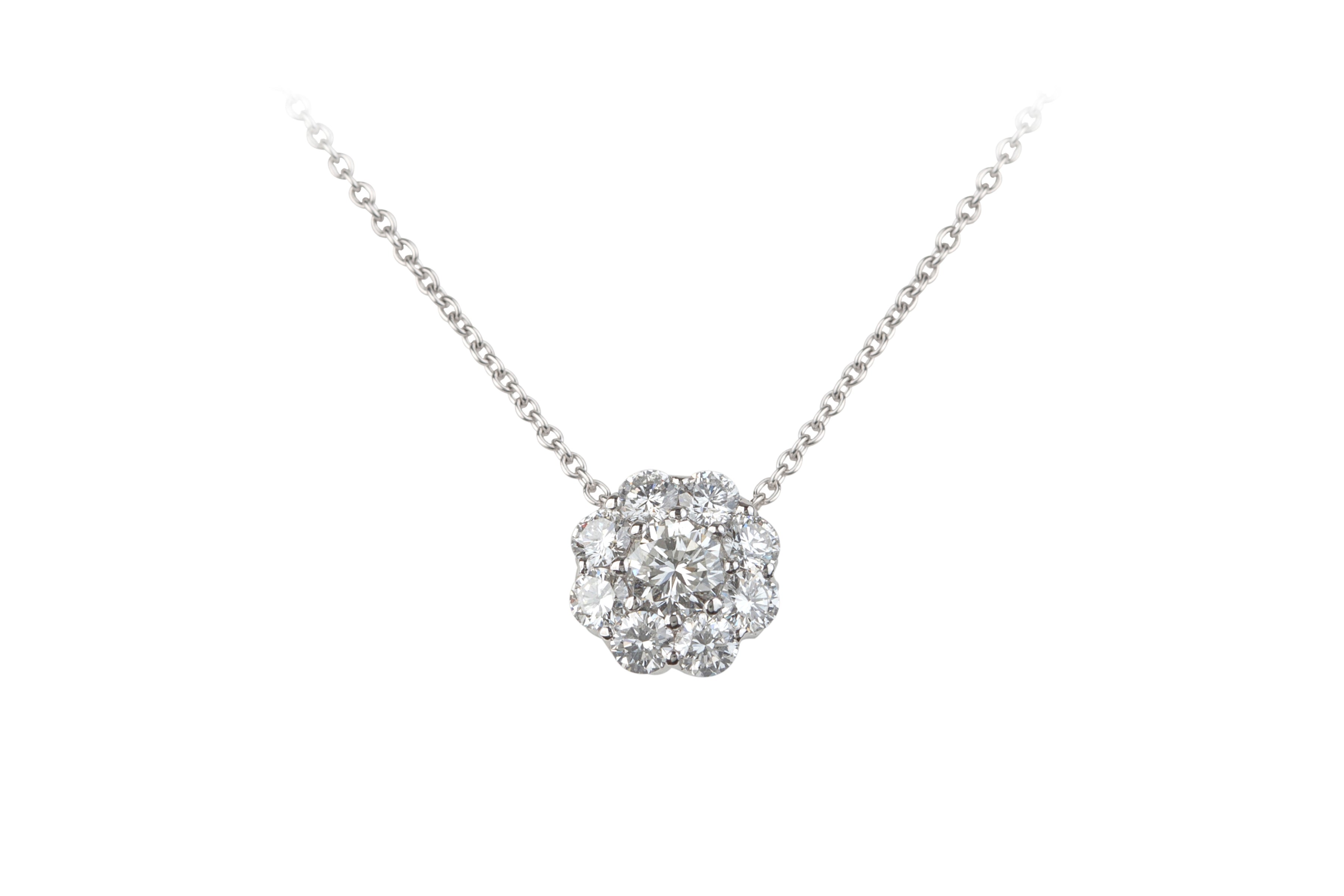 Diamond Cluster Pendant & Chain in 18ct White Gold (0.88ct)