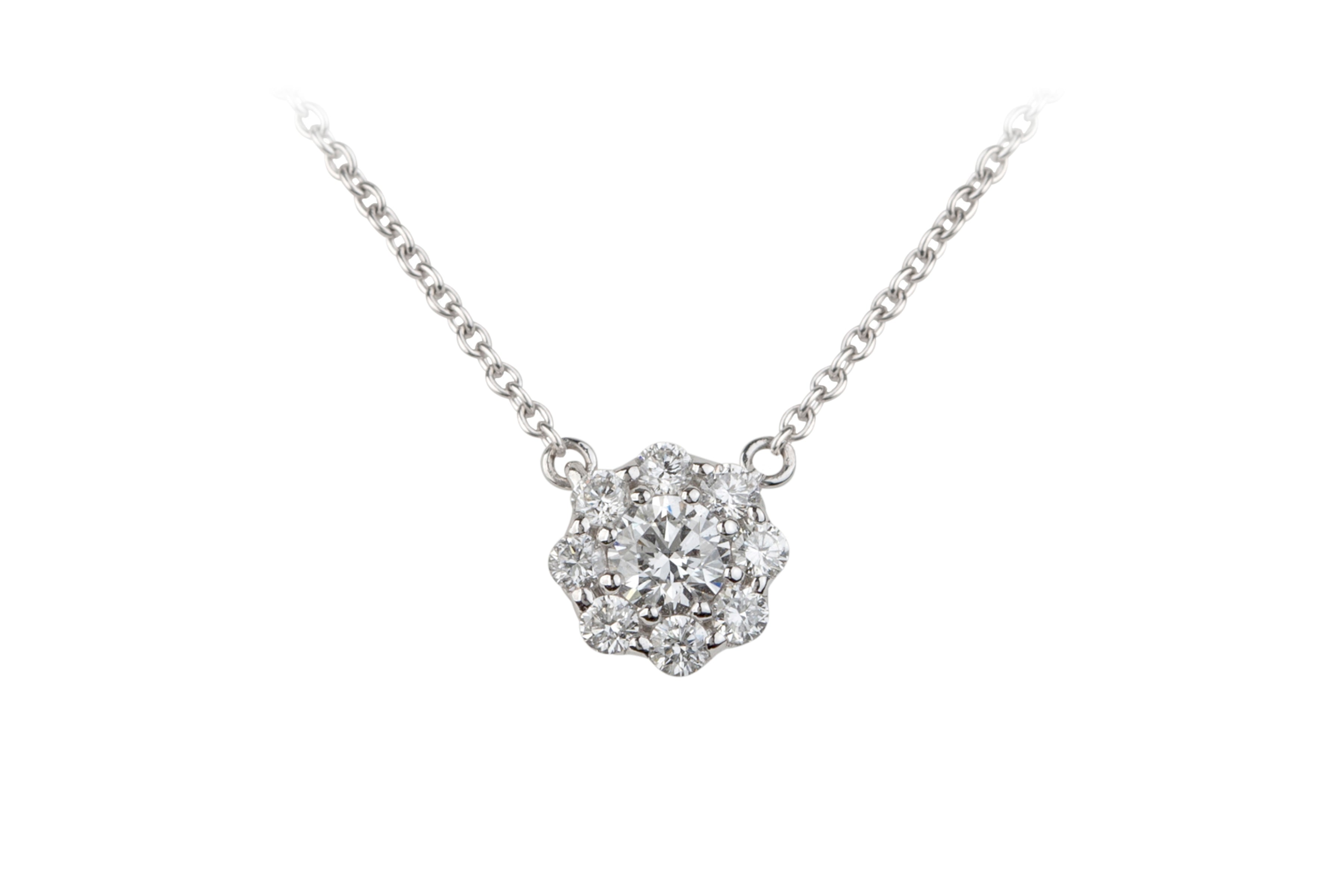 Diamond Cluster Pendant & Chain in 18ct White Gold (0.38ct)