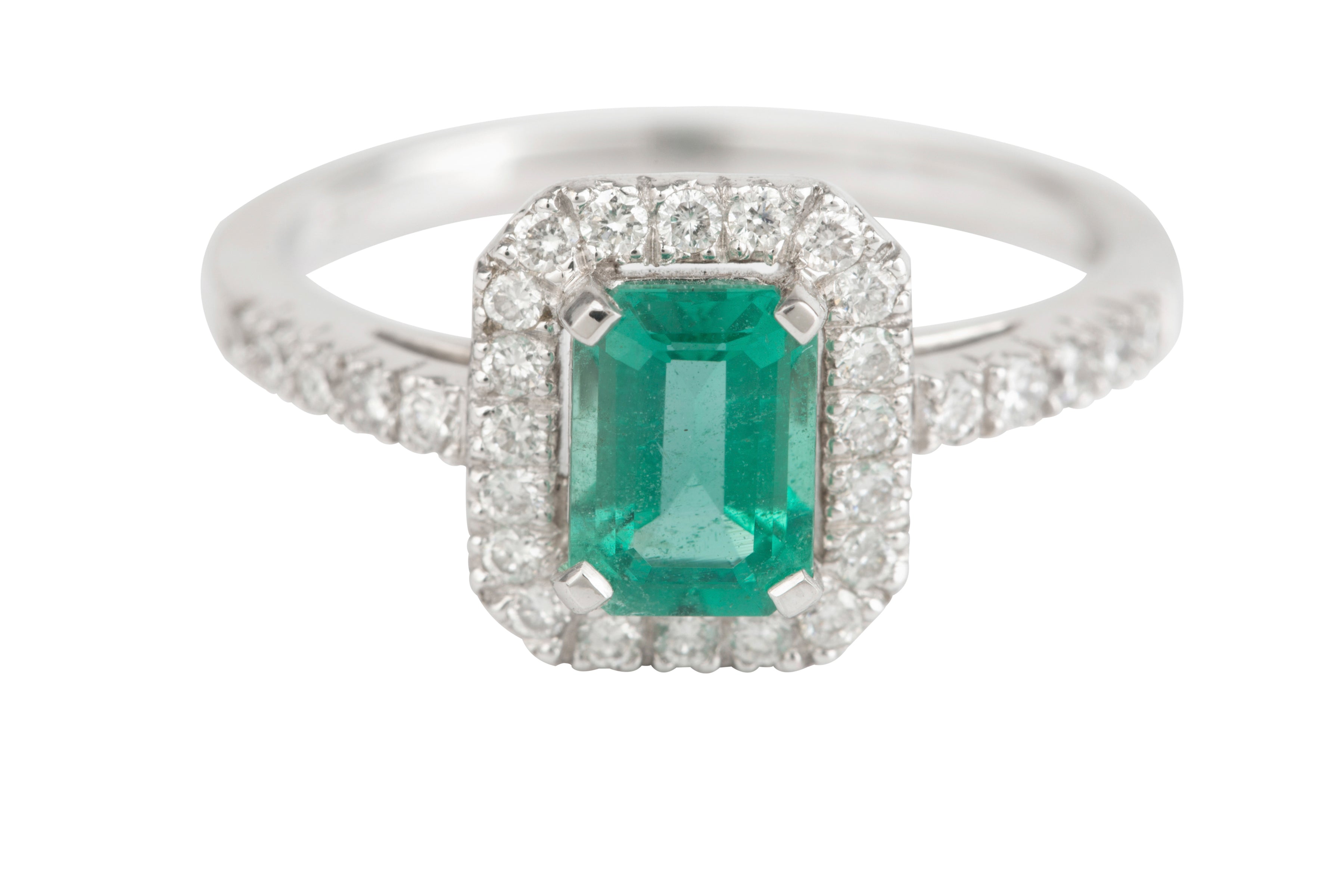 TP5513 Emerald & Diamond Rectangular Cluster Ring in 18ct White Gold
