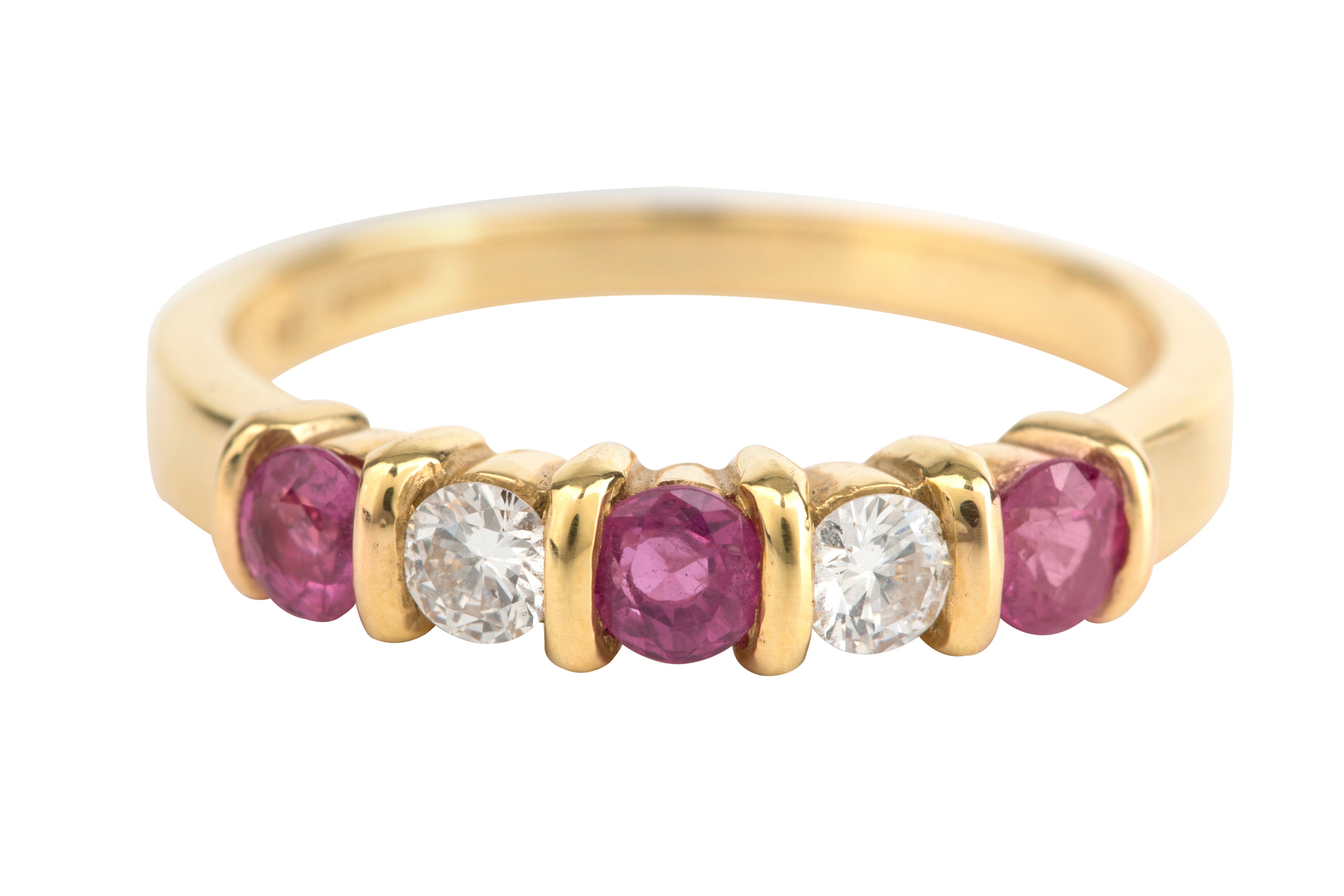 Ruby & Diamond Half Eternity Ring in 18ct Yellow Gold
