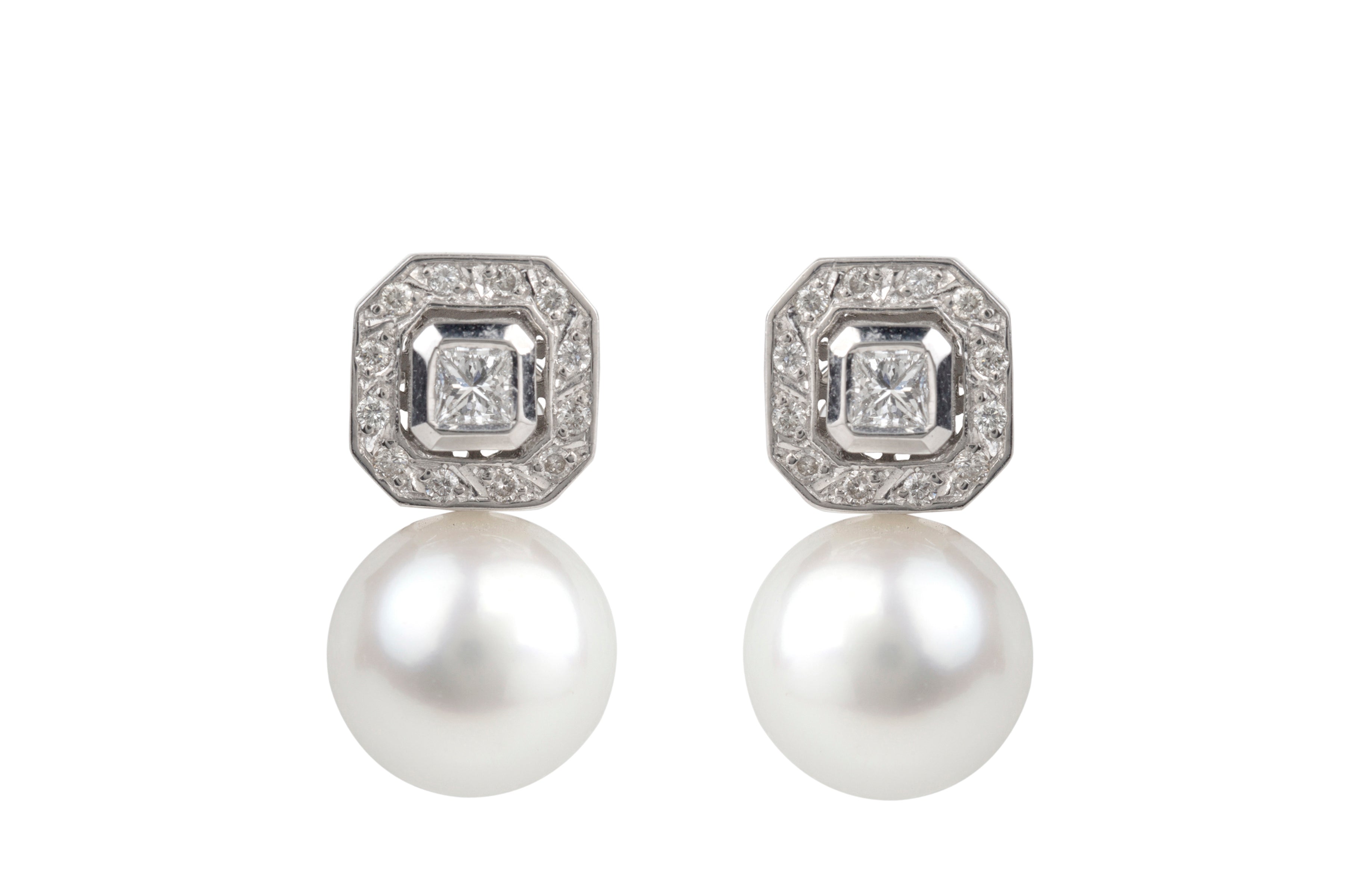 Cultured Pearl & Diamond Vintage Earrings in 18ct White Gold