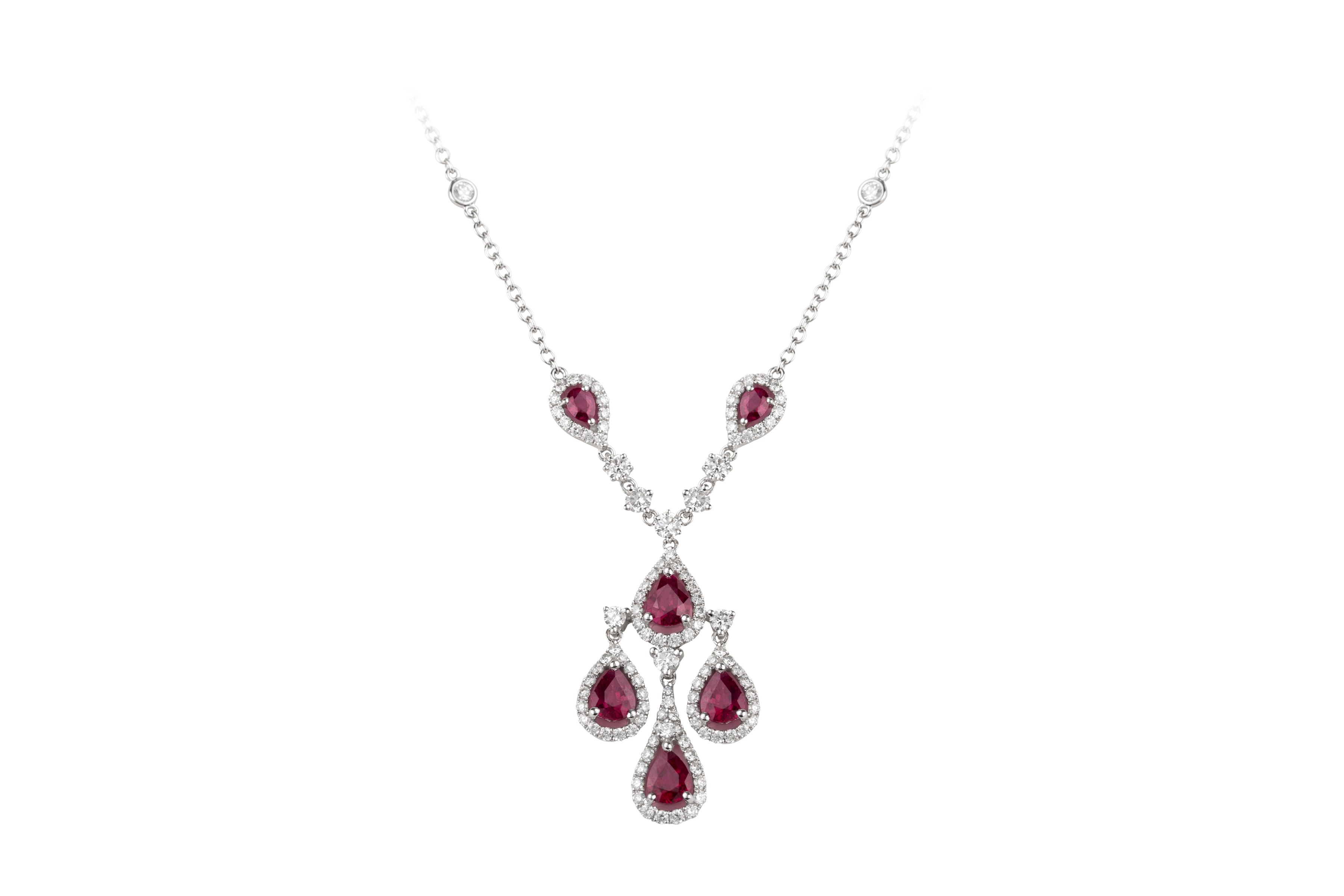 Ruby & Diamond Vintage Necklace in 18ct White Gold