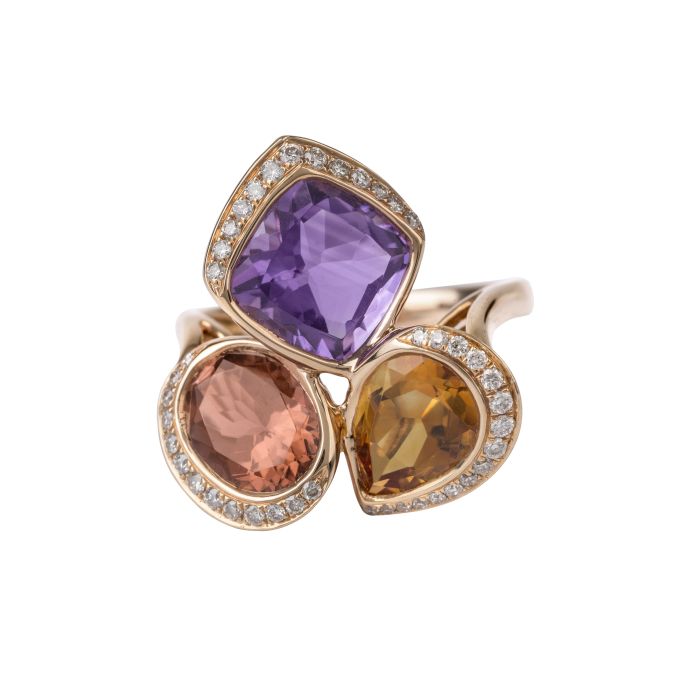 SB14505 Semi Precious Multi Stones & Diamond Ring in 18ct Rose Gold
