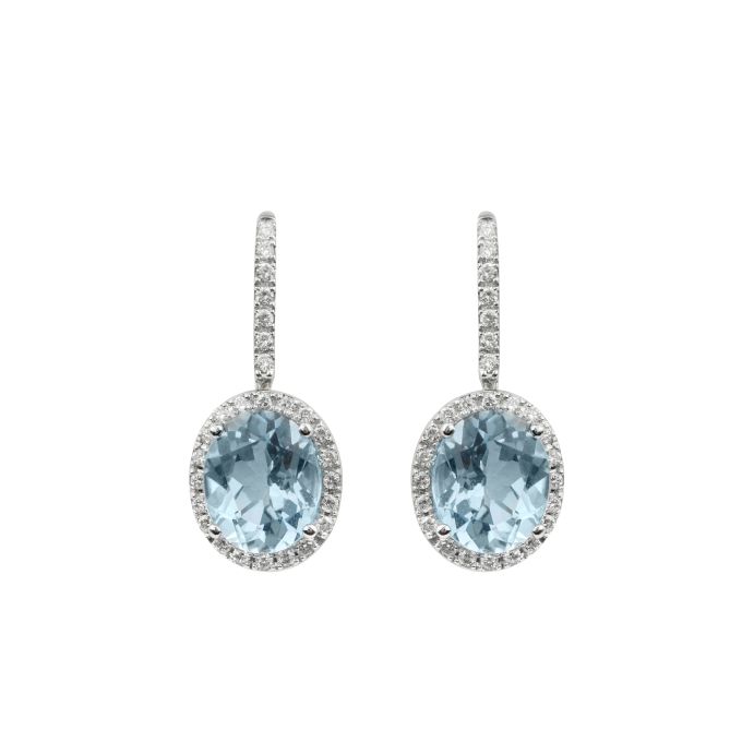 Blue Topaz & Diamond Drop Earrings in 18ct White Gold