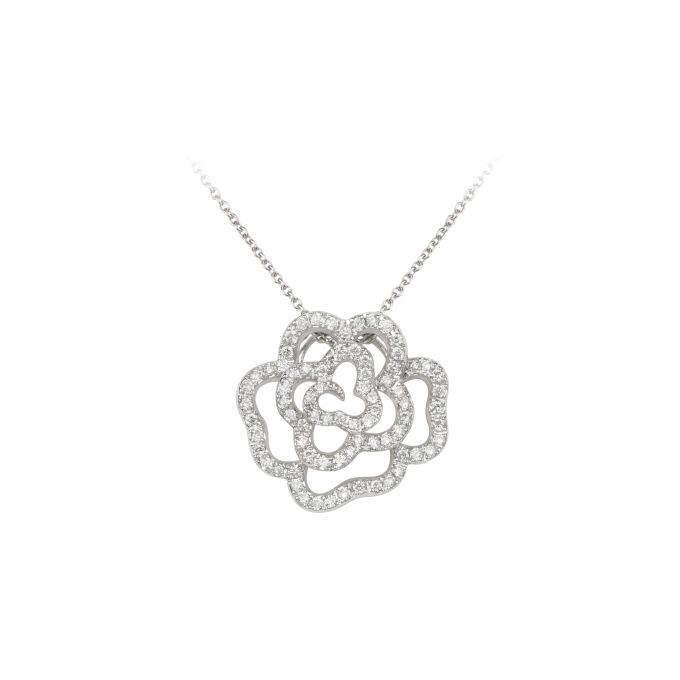 Diamond Rose 3D Pendant & Chain in 18ct White Gold