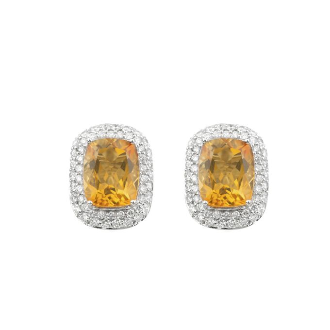 Citrine & Diamond Earrings in 18ct White Gold