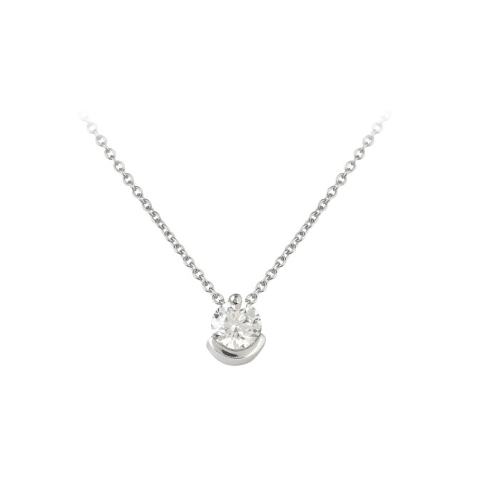 Diamond Single Stone Pendant & Chain 18ct White Gold