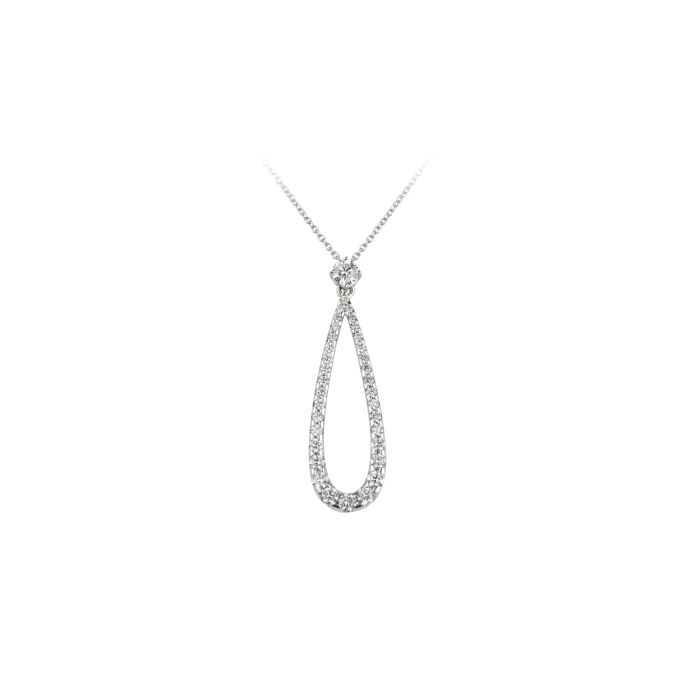 Diamond Single Stone & Pear Shape Drop Pendant & Chain in 18ct White Gold