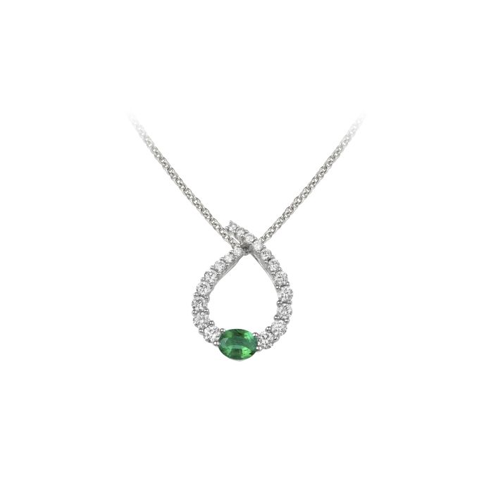 HM15904 Emerald & Diamond Pendant & Chain in 18ct White Gold