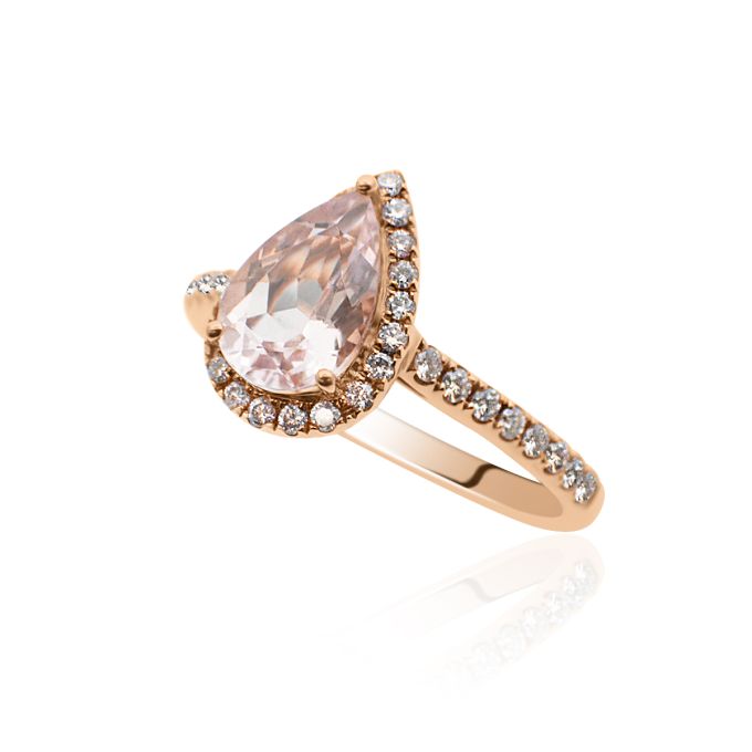 18ct Rose Gold Semi Precious Ring - Morganite & Diamond