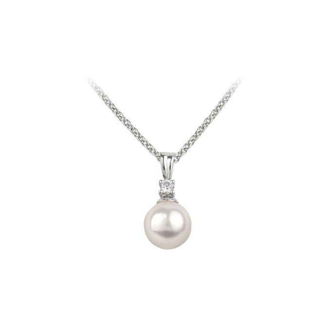 Cultured Pearl & Diamond Pendant in 18ct White Gold