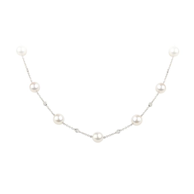 Cultured Pearl & Diamond Chain in 18ct White Gold