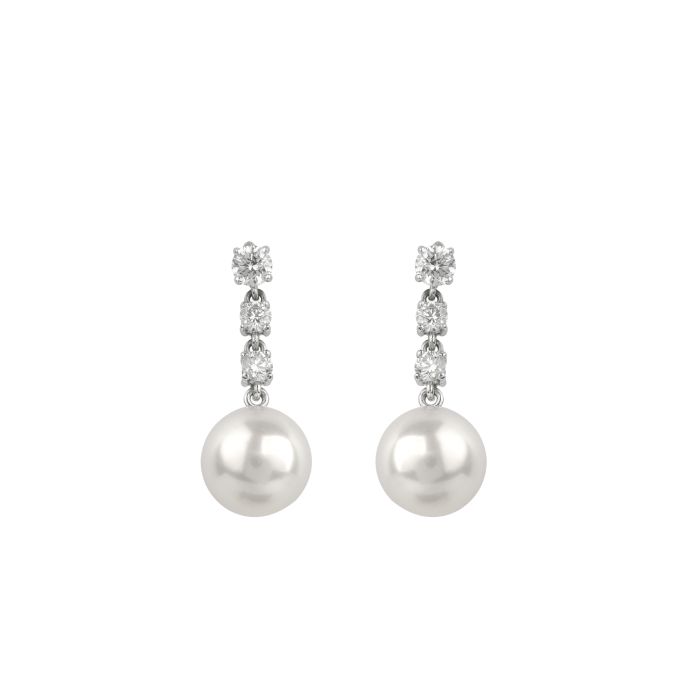 Cultured Pearl & Diamond Drop Earrings in 18ct White Gold