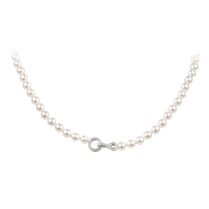 Cultured Pearl Rope with Diamond Set Adjustable Clasp in 18ct White Gold