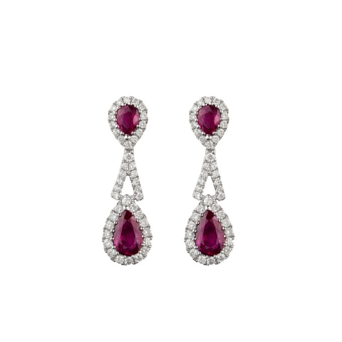 Ruby & Diamond Cluster Stud & Drop Earrings in 18ct White Gold