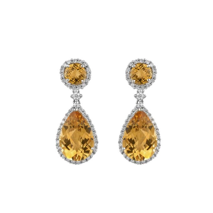 Citrine & Diamond Drop Earrings in 18ct White Gold