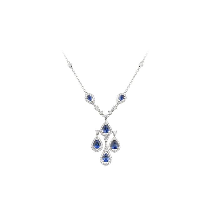 Sapphire & Diamond Tear Drop Necklace