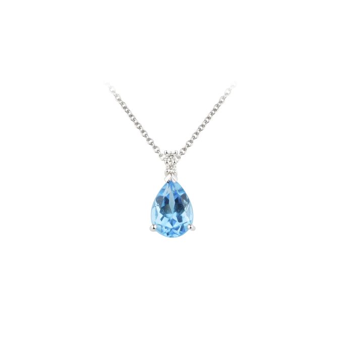 SB13815 Blue Topaz & Diamond Pendant & Chain in 18ct White Gold