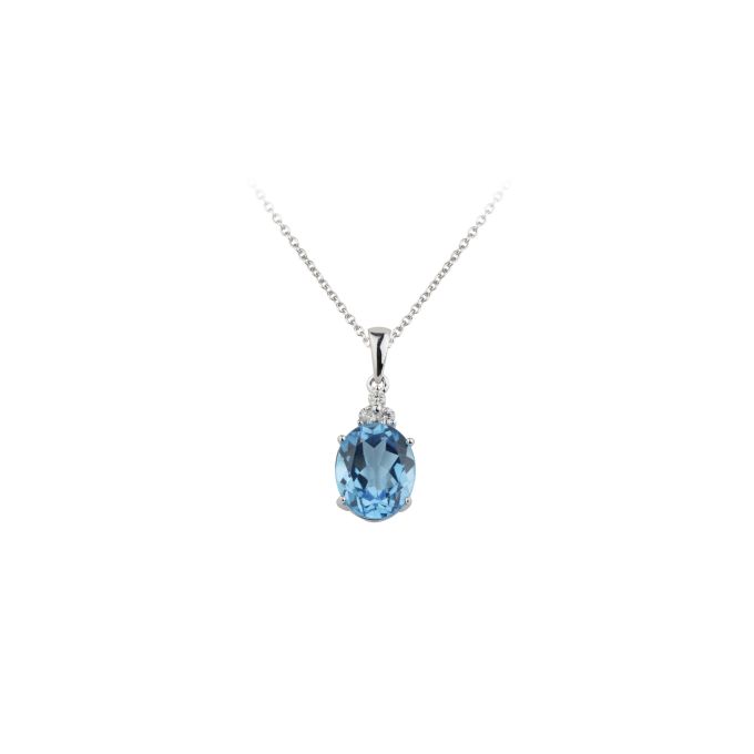 SB13808 Blue Topaz & Diamond Pendant & Chain in 18ct White Gold