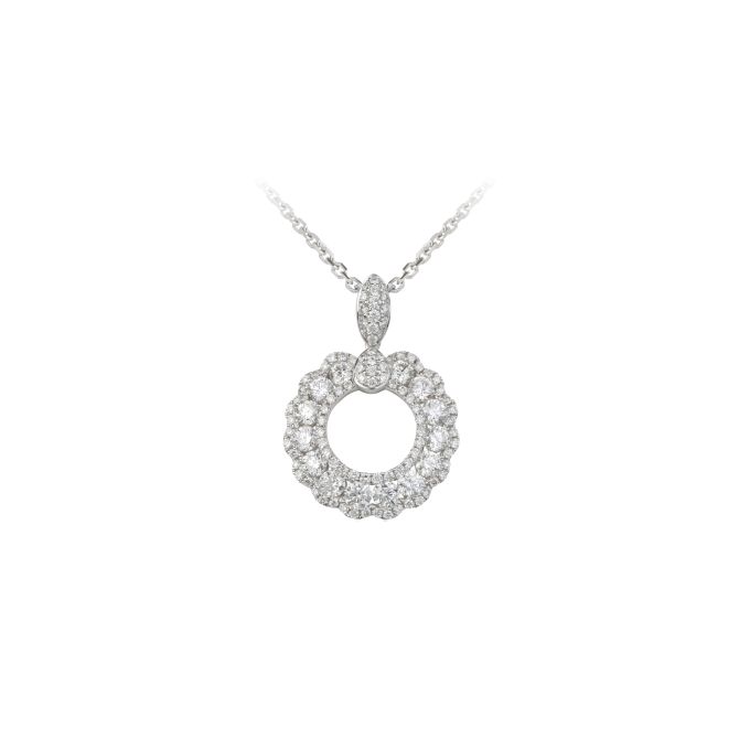 Diamond Circular Pendant & Chain in 18ct White Gold