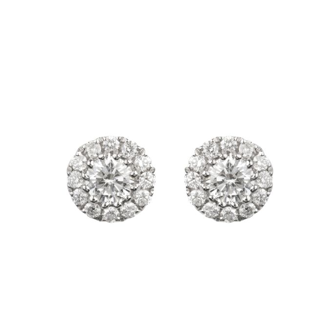Diamond Round Cluster Earrings in 18ct White Gold