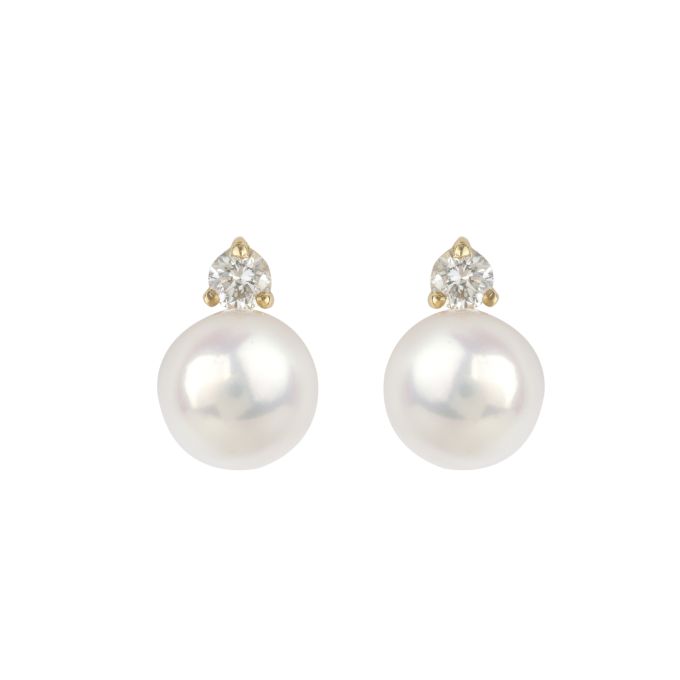 Cultured Pearl & Diamond Earrings in 18ct Yellow Gold