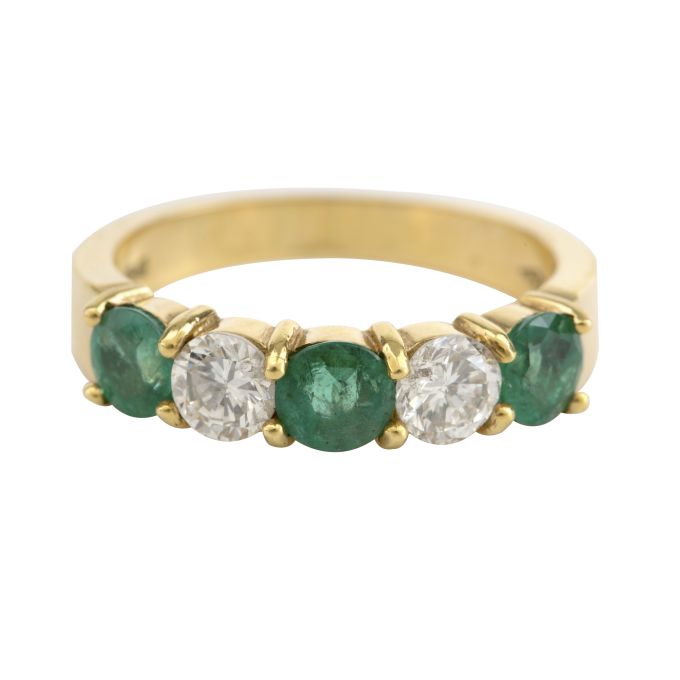 SF0599 Emerald & Diamond Half Eternity Ring in 18ct Yellow Gold