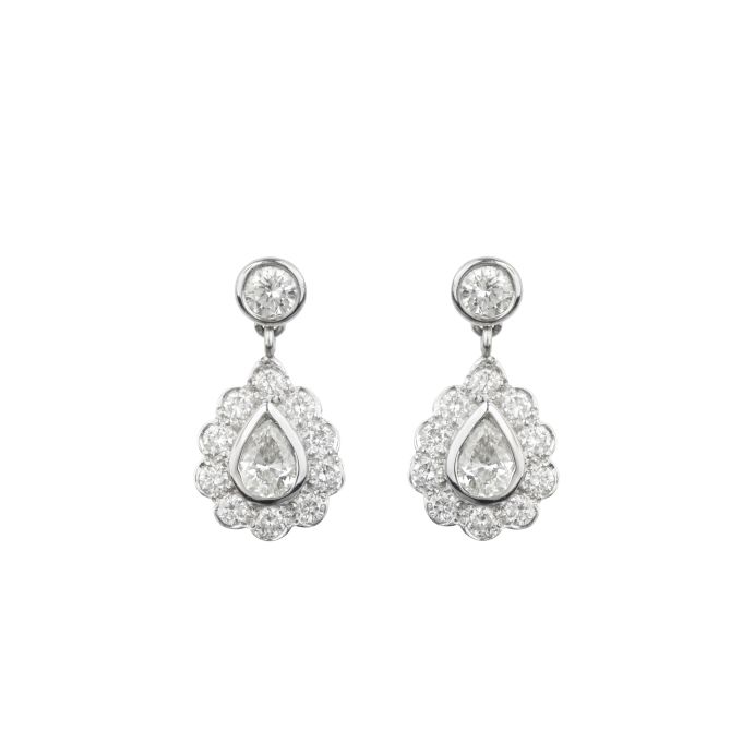 Diamond Stud & Cluster Drop Earrings in 18ct White Gold