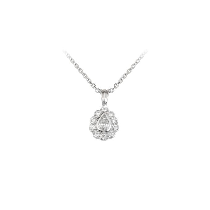 Diamond Pear Shape Pendant & Chain in 18ct White Gold