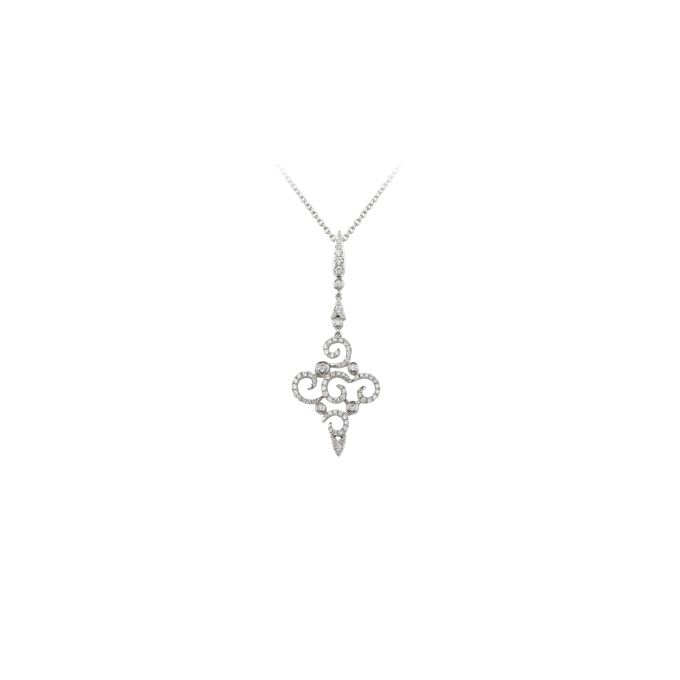 Diamond Long Drop Pendant & Chain in 18ct White Gold