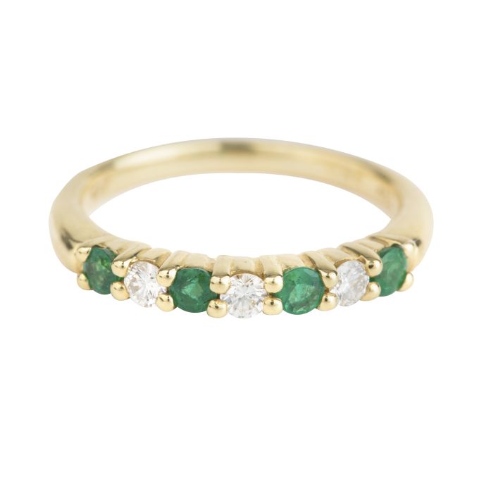 TP13553 Emerald & Diamond Seven Stone Half Eternity Ring in 18ct Yellow Gold
