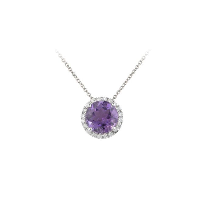 TP13832 Amethyst & Diamond Round Cluster Pendant  & Chain in 18ct White Gold