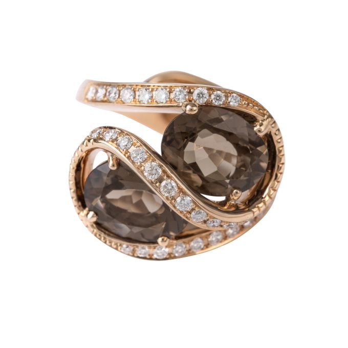 TP14519 Smokey Quartz & Diamond Fancy Ring in 18ct Rose Gold