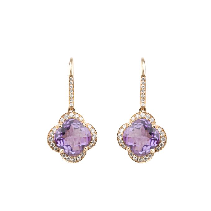 TP14637 Amethyst & Diamond Drop Earrings in 18ct Rose Gold