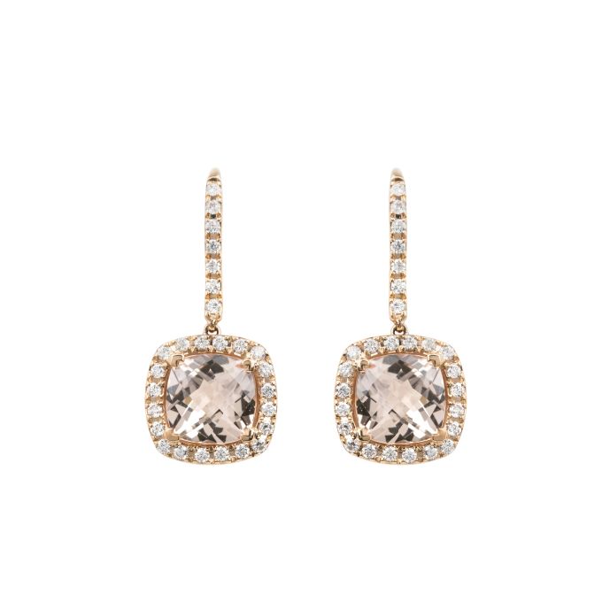Moganite & Diamond Drop Earrings in 18ct Rose Gold
