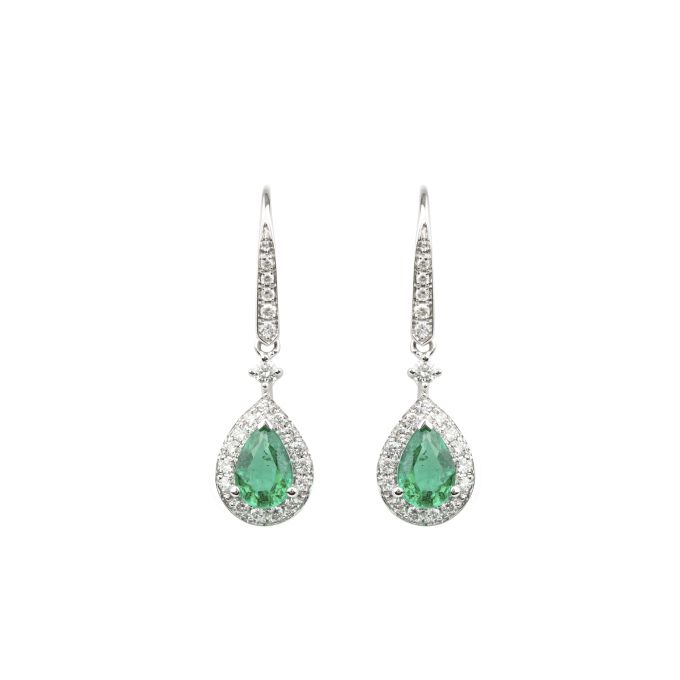 Emerald & Diamond Drop Earrings in 18ct White Gold