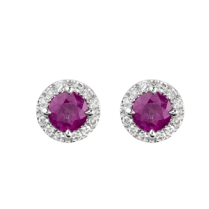 TP14647 Ruby & Diamond Round Cluster Earrings in 18ct White Gold