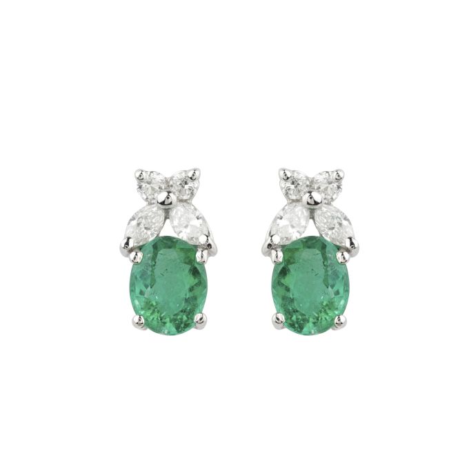 Emerald & Diamond Earrings in 18ct White Gold