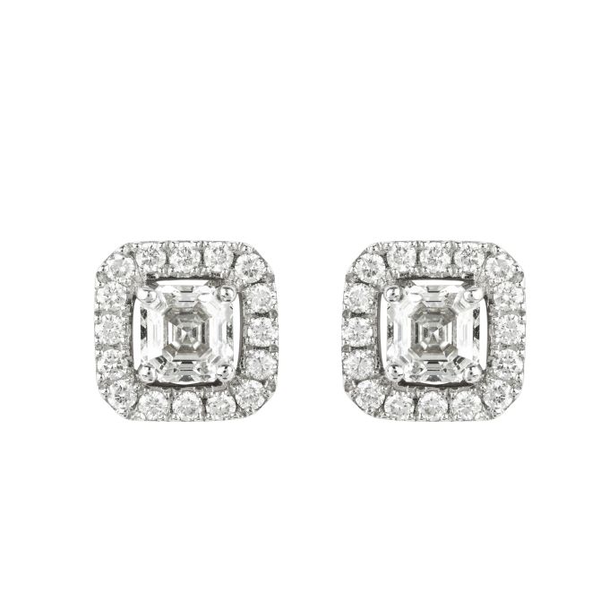 Diamond Square Cluster Earrings in 18ct White Gold