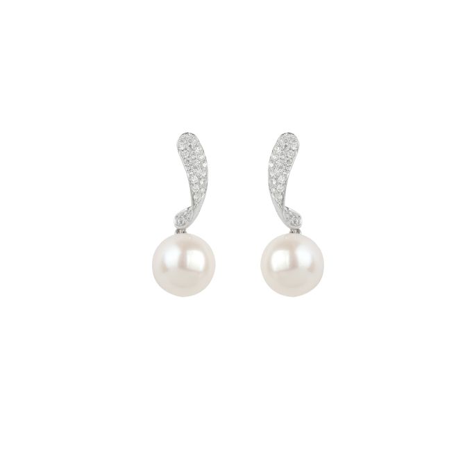 Cultured Pearl & Diamond Earrings in 18ct White Gold