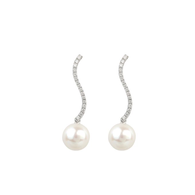Cultured Pearl & Diamond Drop Earrings in 18ct White Gold