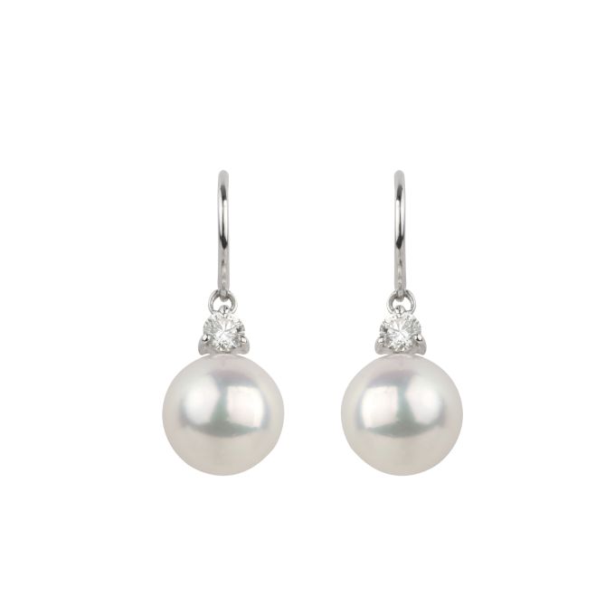 Cultured Pearl & Diamond Earrings in 18ct White Gold