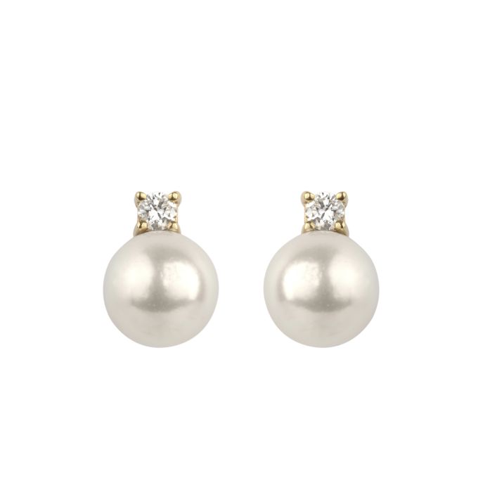 8mm Cultured Pearl and Diamond Earrings 18ct Yellow Gold