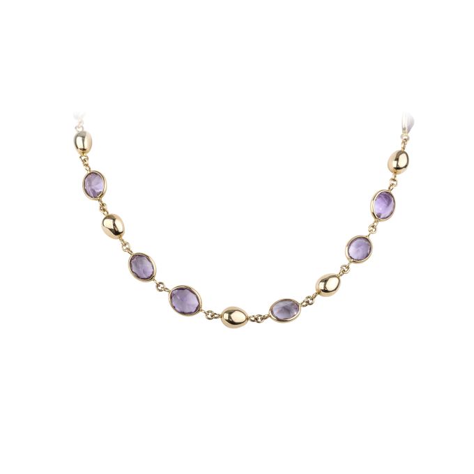 OP9810 Amethyst & Plain Bead Necklace in 18ct Rose Gold