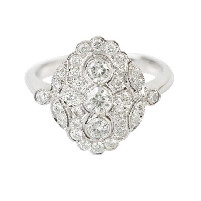 SE14512 Diamond Art Deco Style Ring in 18ct White Gold (0.74ct)