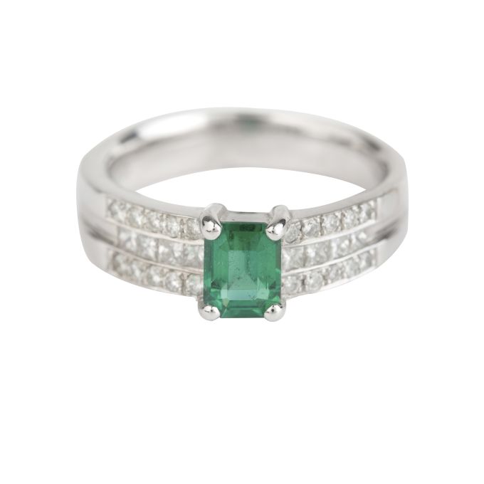 TP00549 Emerald & Diamond Wide Band Ring in 18ct White Gold
