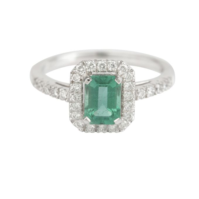 TP5513 Emerald & Diamond Rectangular Cluster Ring in 18ct White Gold