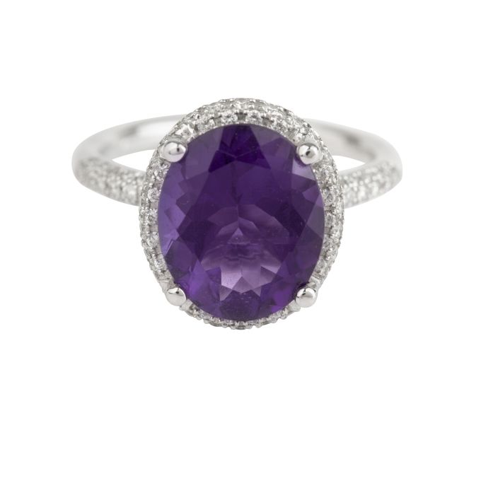 TP8507 Amethyst & Diamond Oval Cluster Ring in 18ct White Gold (Amethyst - 3.79ct; Diamond - 0.42ct)
